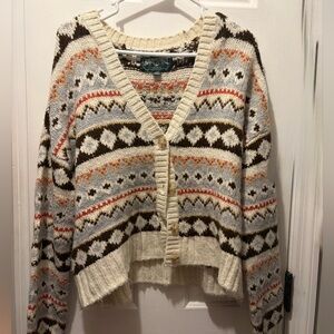 American Eagle Outfitters Cream and Brown Patterned Cardigan